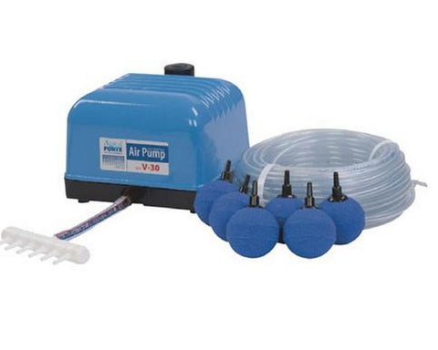 AquaForte Air pump Flow V-10 SET (with line / stones) - Selective Koi Sales